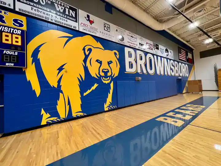 Brownsboro Bears gym wall mural painted by Quality Coats